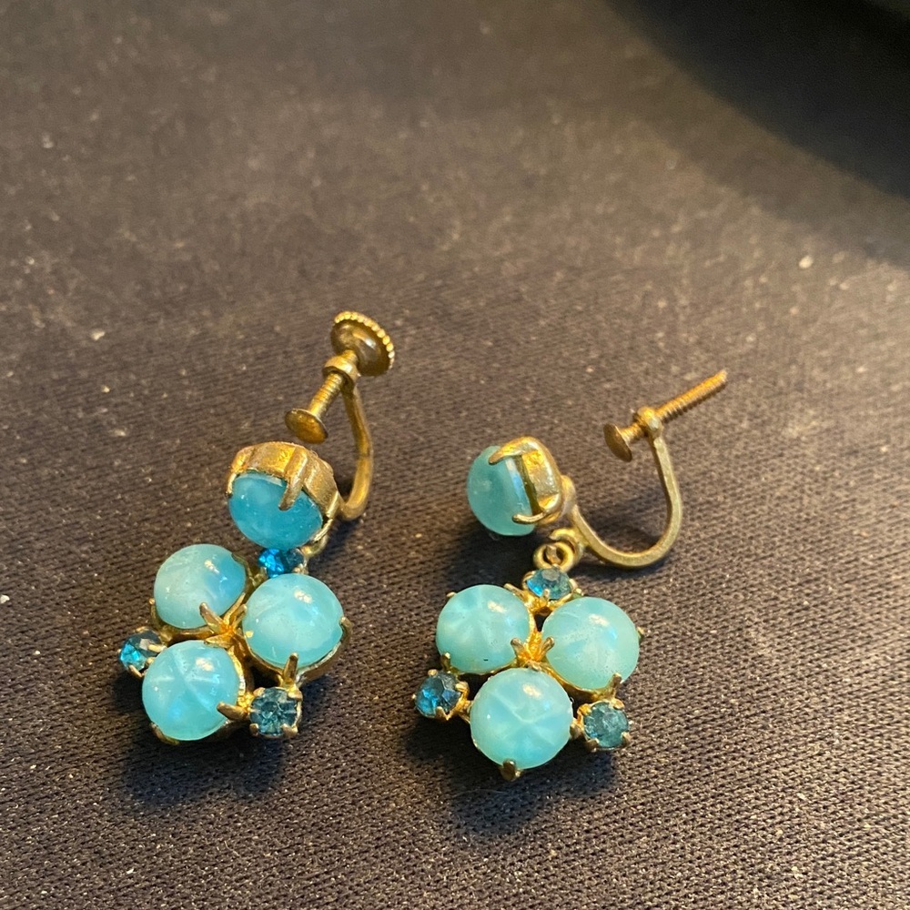 Vintage Elegant Gold and Blue Cluster Earrings